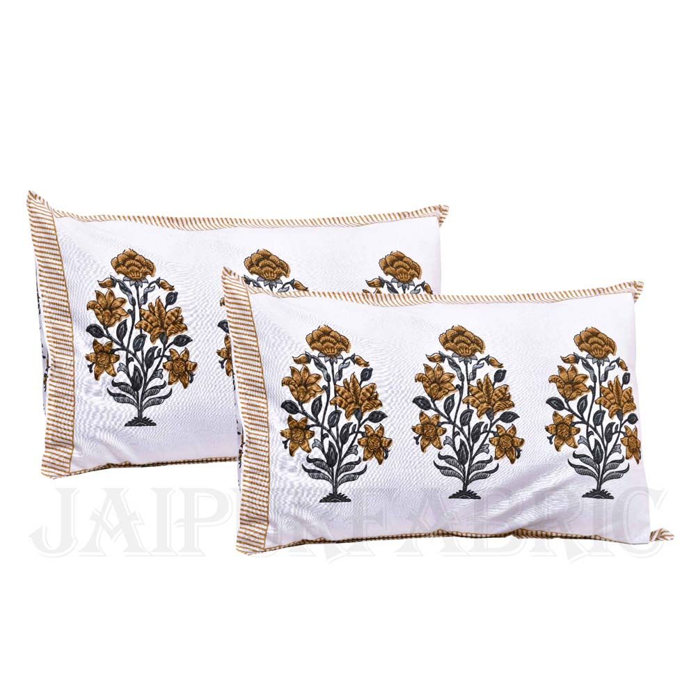 Charning rose mustard fine cotton hand block king size bedsheet set